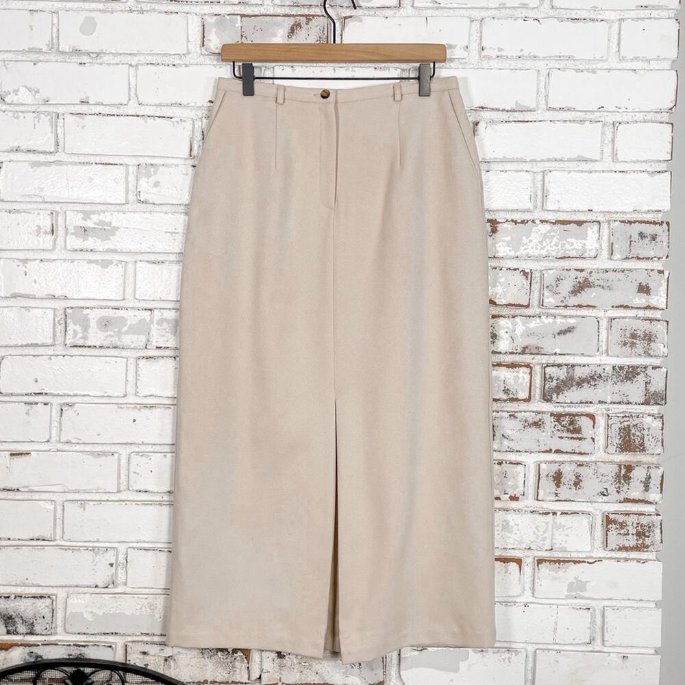 Vintage 90s Sag Harbor Neutral Cream Front Pleat Maxi Dress 10